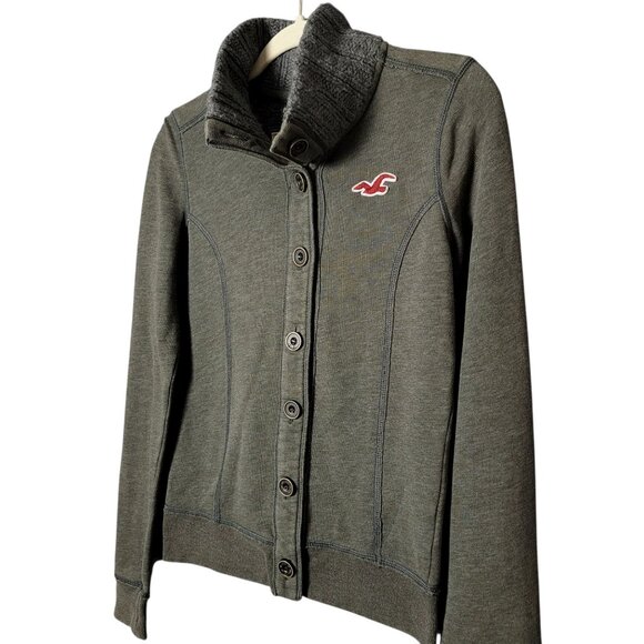 Hollister Womens Gray Y2K 2000s Wool Collar Button Up Sweater Jacket Small - Picture 2 of 14